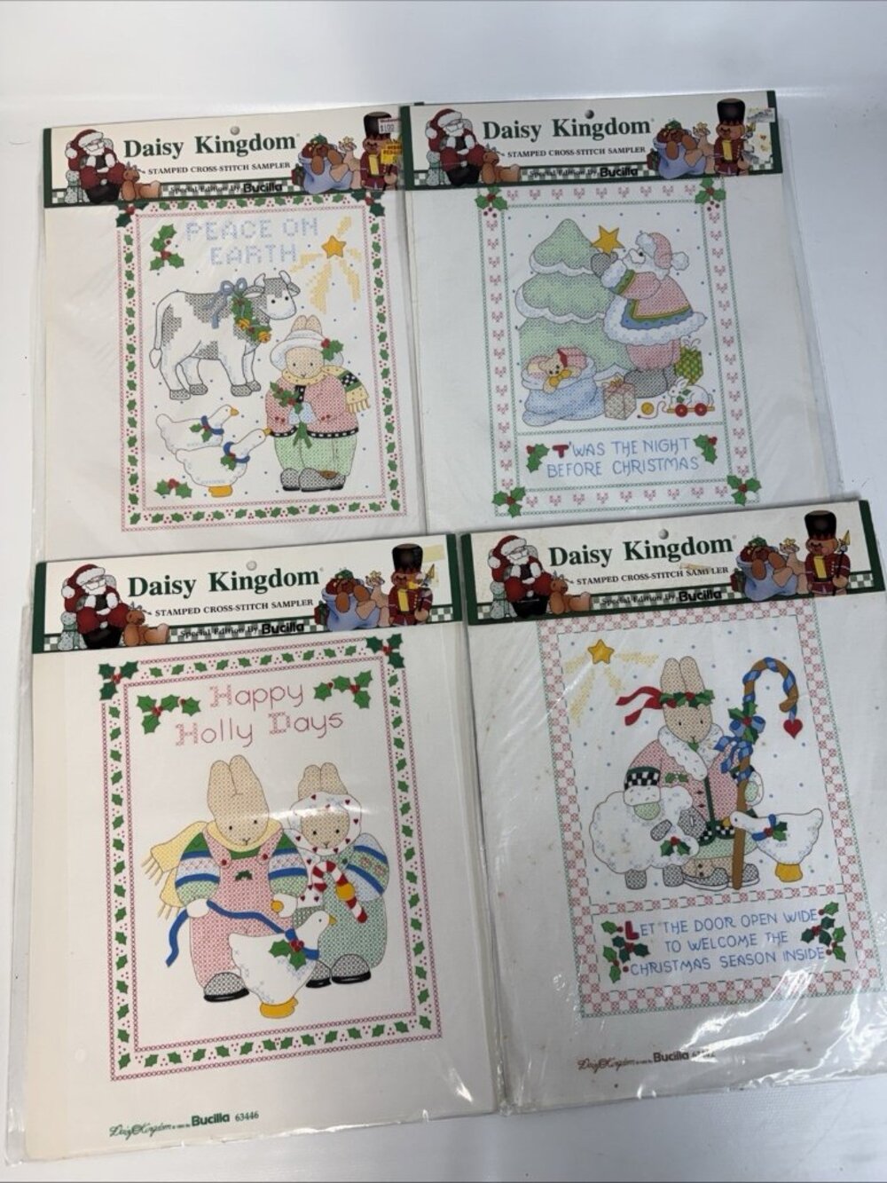 Vintage Lot of 4 Daisy Kingdom Stamped Cross-Stitch Sampler by Bucilla Christmas